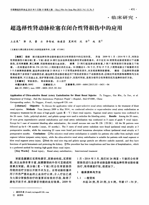 超选择性肾动脉栓塞在闭合性肾损伤中的应用