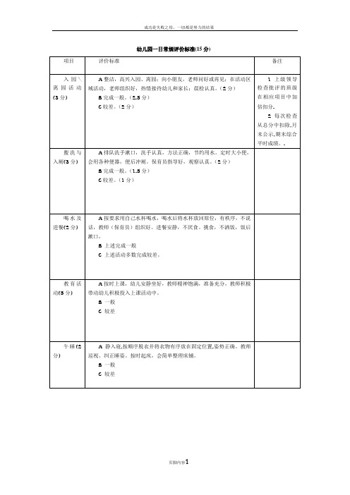 幼儿园一日常规评价标准