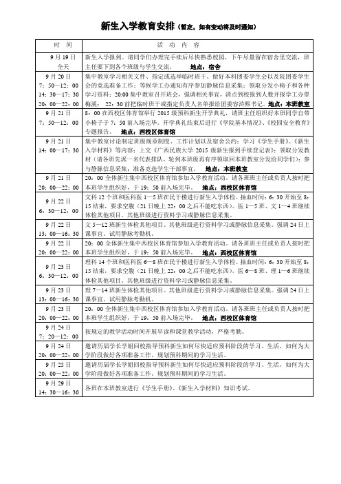 广西民族大学  预科  新生入学教育安排