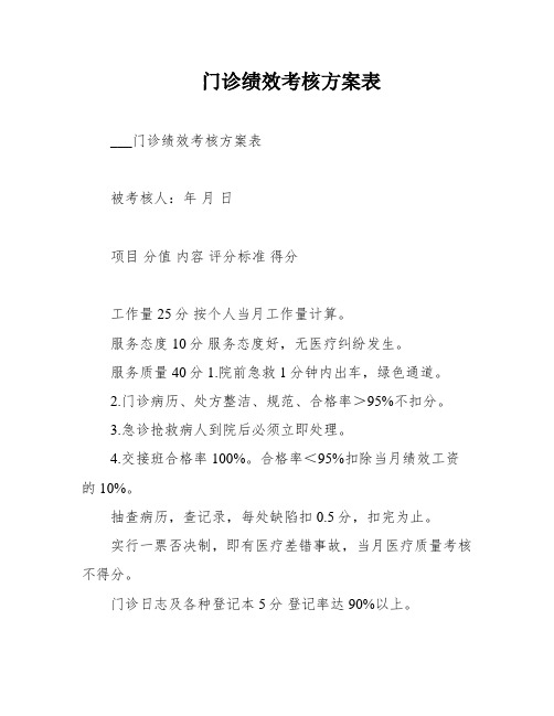 门诊绩效考核方案表