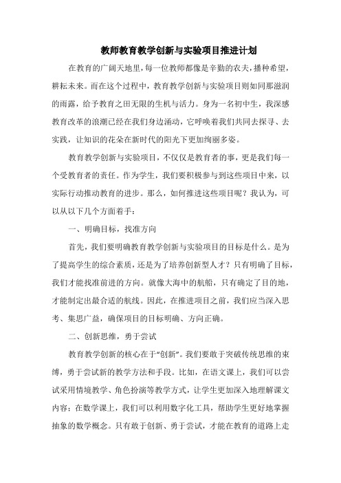 教师教育教学创新与实验项目推进计划