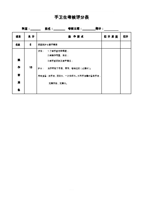 手卫生操作考核评分标准表