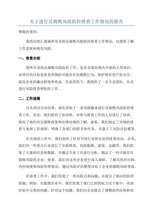 关于进行反腐败风险防控排查工作情况的报告