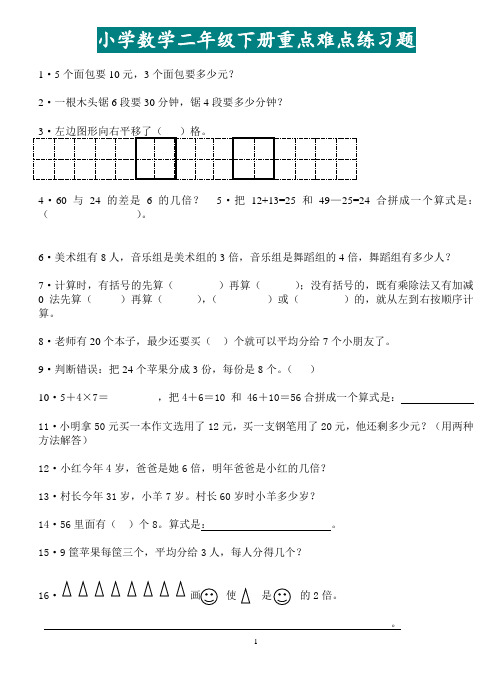 二年级数学下册重点难点专项强化练习题