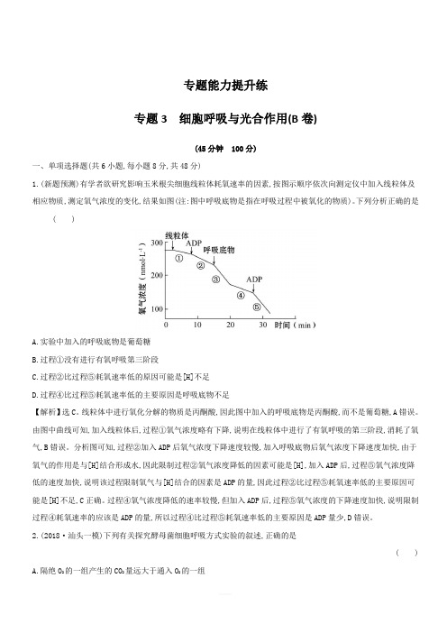 2019版高考生物二轮复习练习：专题三 细胞呼吸与光合作用 专题能力提升练 专题3(B) (含答案)