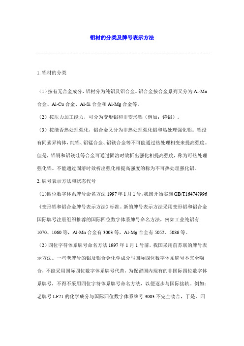 铝材的分类及牌号表示方法