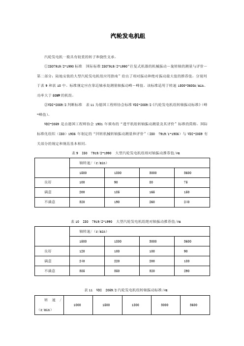 汽轮发电机组振动标准