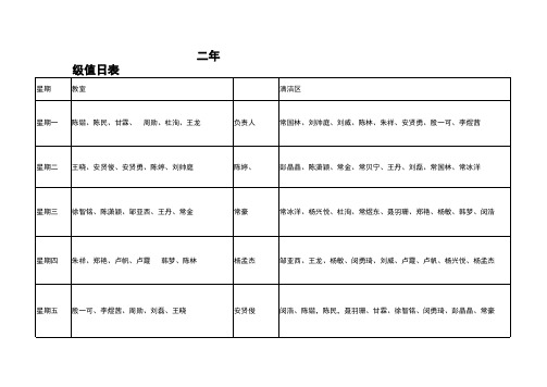 二年级值日表