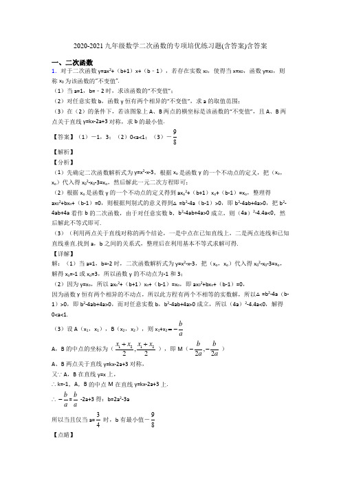 2020-2021九年级数学二次函数的专项培优练习题(含答案)含答案