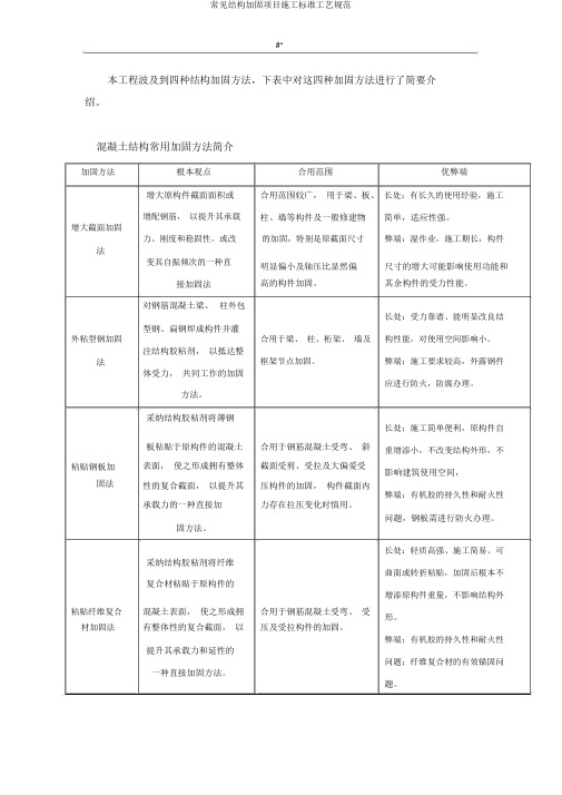 常见结构加固项目施工标准工艺规范