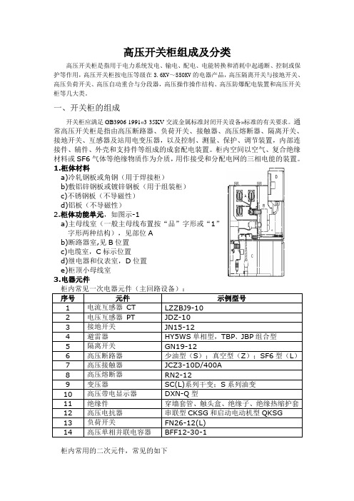 高压开关柜组成及分类