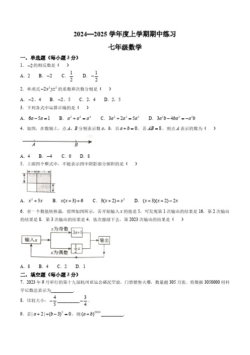 江西省赣州市安远县2024-2025学年七年级上学期11月期中数学试题(含答案)