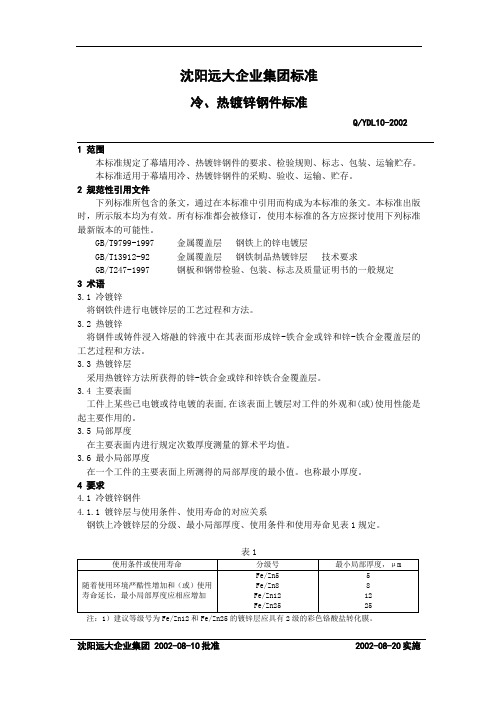 幕墙企业钢件冷热镀锌标准