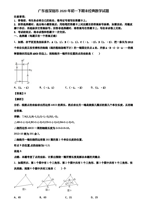 广东省深圳市2020年初一下期末经典数学试题含解析