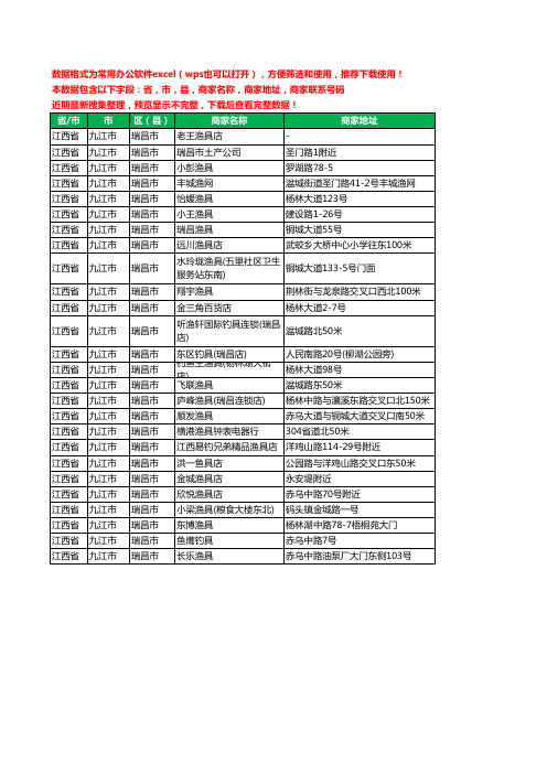 2020新版江西省九江市瑞昌市渔具工商企业公司商家名录名单黄页联系电话号码地址大全26家