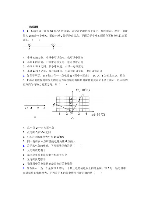 高中物理必修三第九章《静电场及其应用》测试题(答案解析)