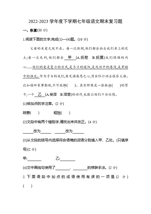 期末复习测试题         2022-2023学年部编版语文七年级下册