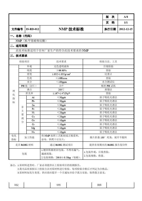 NMP技术标准              12.15