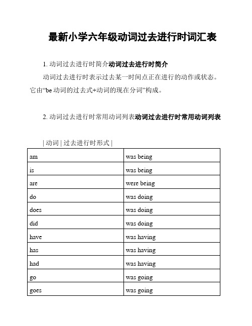 最新小学六年级动词过去进行时词汇表