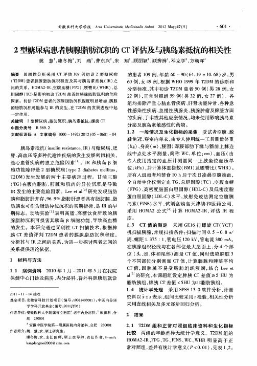 2型糖尿病患者胰腺脂肪沉积的CT评估及与胰岛素抵抗的相关性