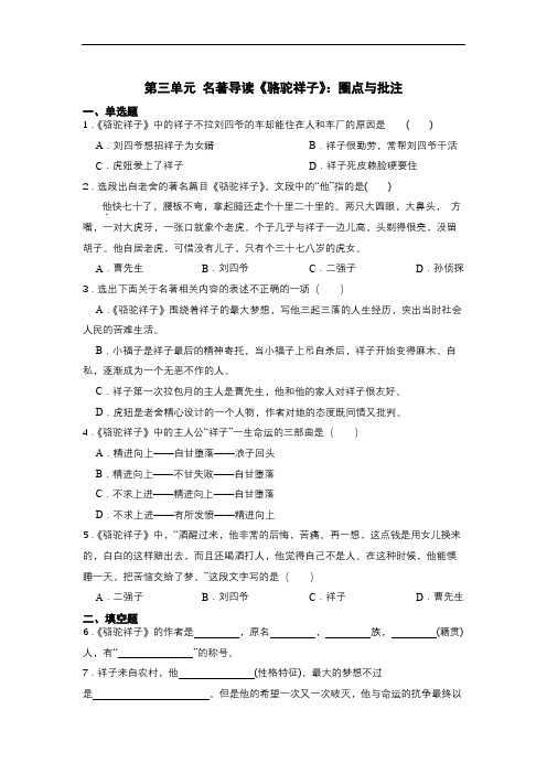 《骆驼祥子》同步练习圈点与批注