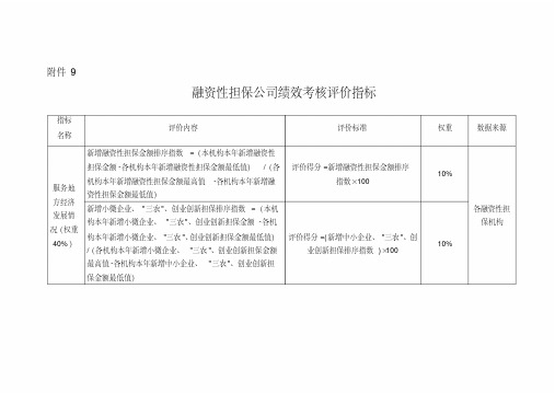 融资性担保公司绩效考核评价指标