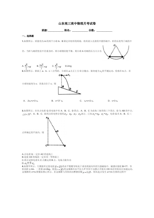 山东高三高中物理月考试卷带答案解析
