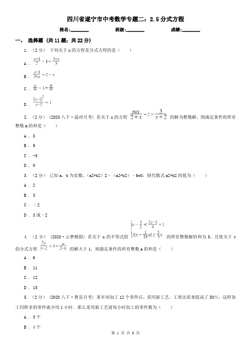 四川省遂宁市中考数学专题二：2.5分式方程