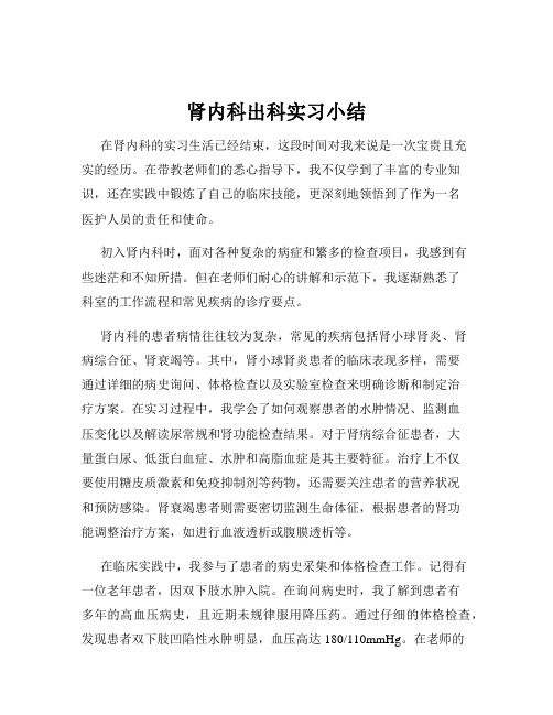 肾内科出科实习小结