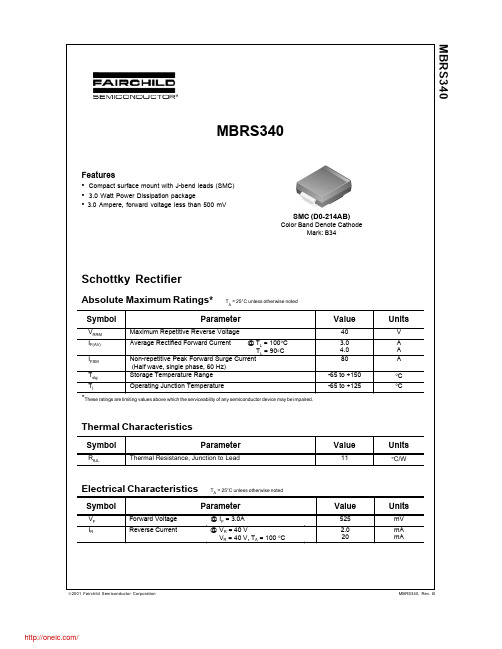 MBRS340;中文规格书,Datasheet资料