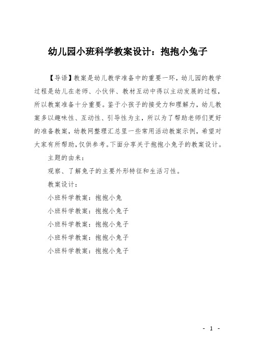 幼儿园小班科学教案设计：抱抱小兔子