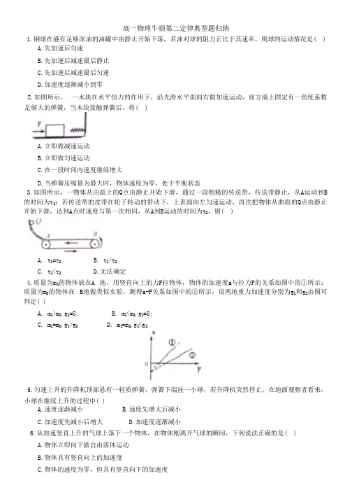 高一物理牛顿第二定律典型题归纳