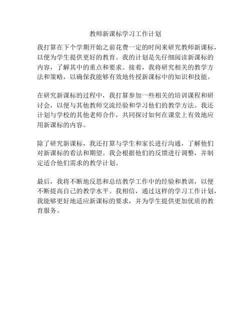 教师新课标学习工作计划