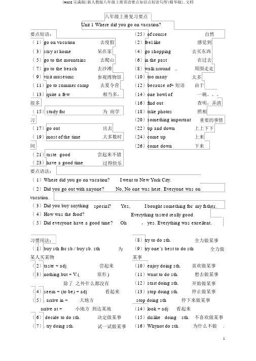 (word完整版)新人教版八年级上册英语重点知识点短语句型(精华版),文档