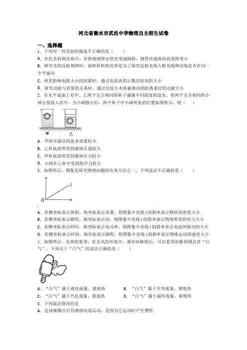 河北省衡水市武邑中学物理自主招生试卷