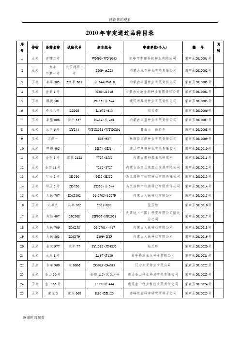 2010年审定通过品种目录 .doc