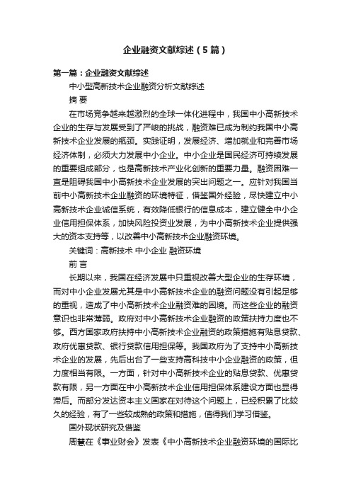 企业融资文献综述(5篇)