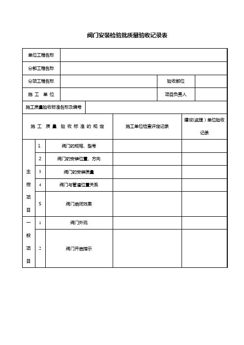 阀门安装检验批质量验收记录表