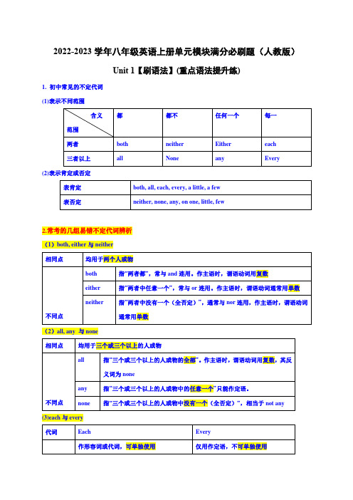 Unit 1(重点语法提升练)-八年级英语上册单元模块满分必刷题(人教版)