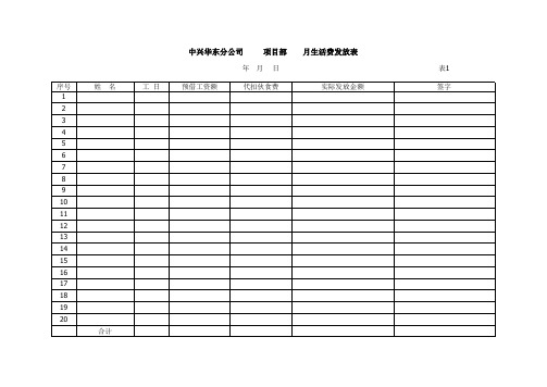 项目部生活费发放表式