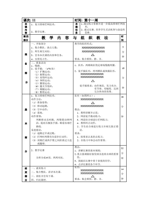 排球选修课复习排球拦网技术第11次课教案