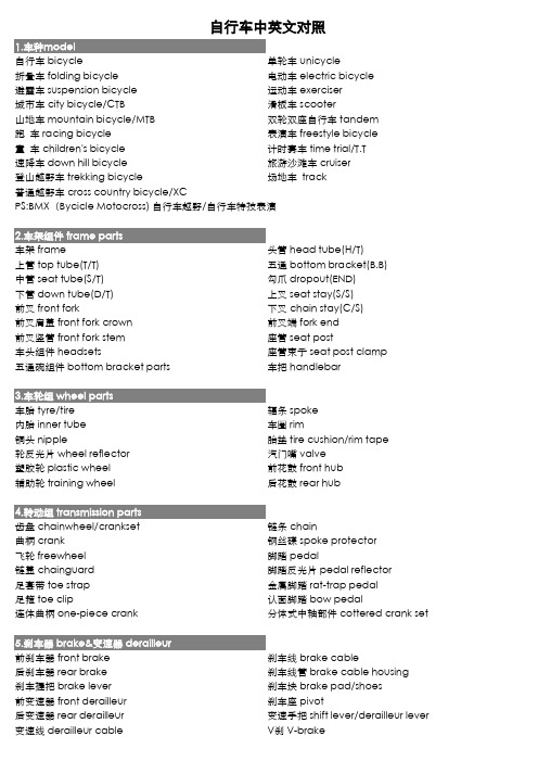 自行车中英文对照-自行车配件英语