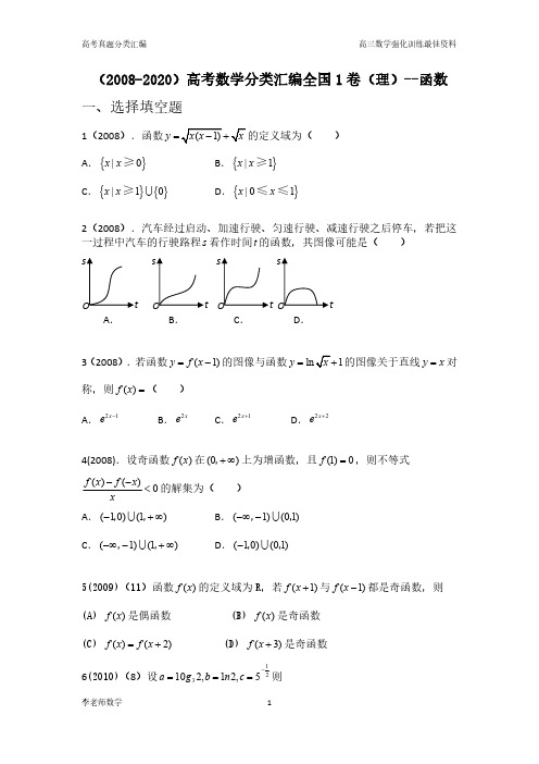 (2008年-2020年)高考数学分类汇编全国1卷(理)--函数(含全部答案解析)