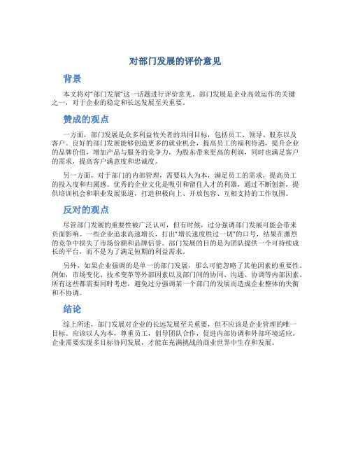 对部门发展怎么写评价意见