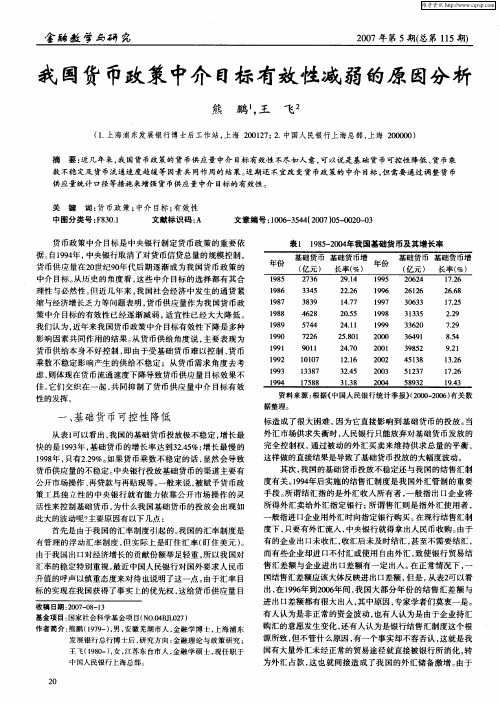 我国货币政策中介目标有效性减弱的原因分析