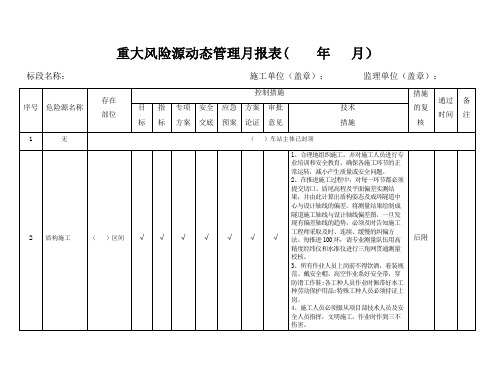 重大风险源动态管理月报表