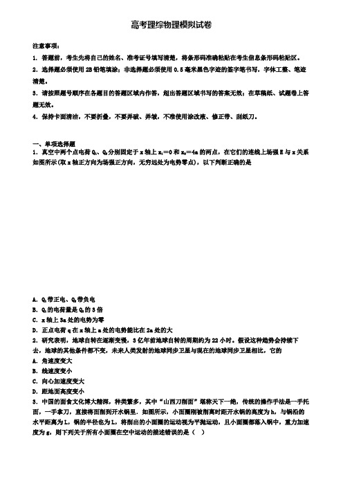 ★试卷9份集锦★2020年山东省潍坊市第二次高考模拟考试理综物理试卷