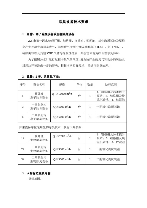 污水处理厂离子除臭设备技术要求