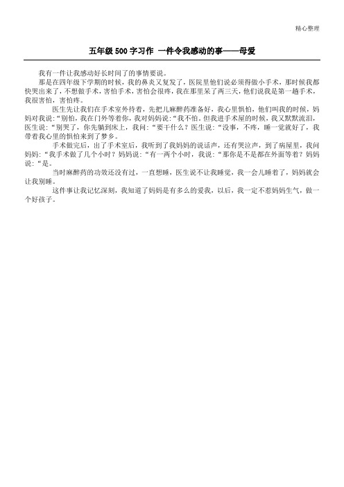 五年级500字习作 一件令我感动的事——母爱