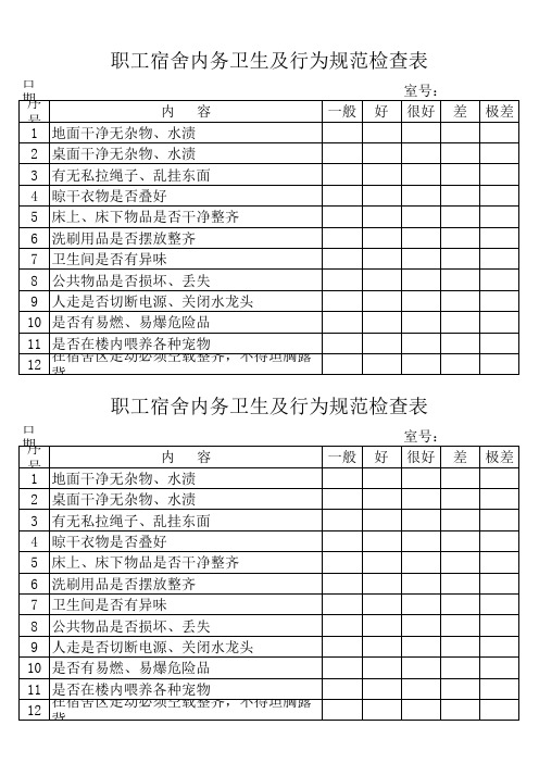 宿舍内务卫生及行为规范检查表